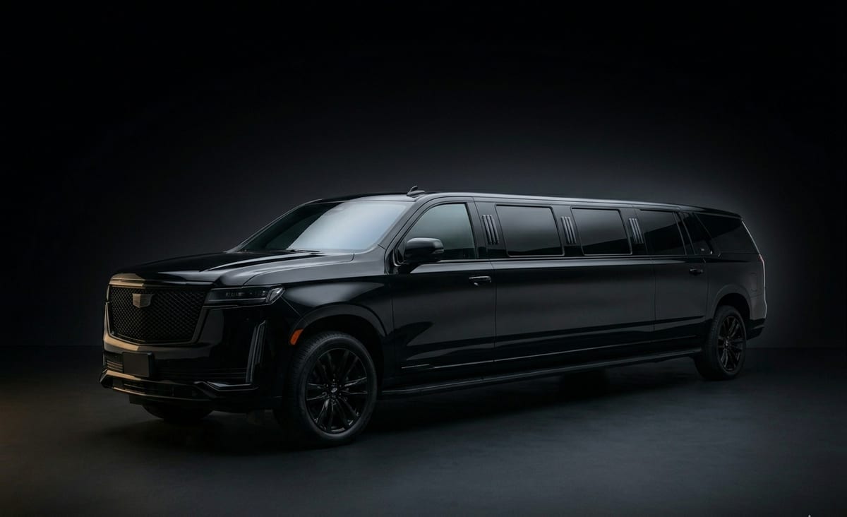 Black Cadillac Escalade stretch limousine with raised profile