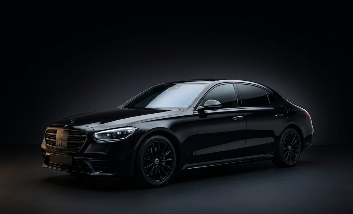 Black Mercedes-Benz S-Class sedan for executive chauffeur service