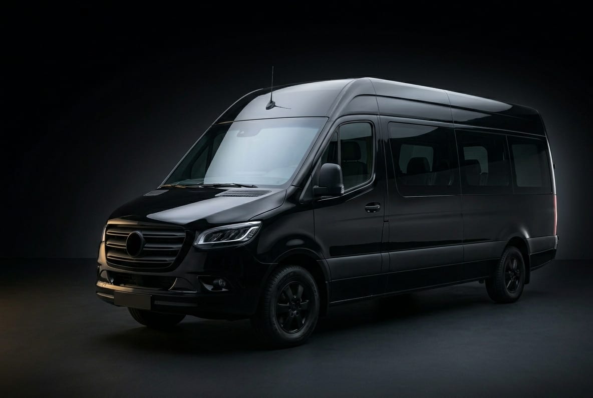 Black Mercedes Sprinter executive van with tall cabin