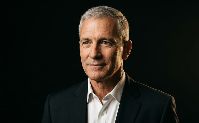 Founder — portrait in black suit against black background